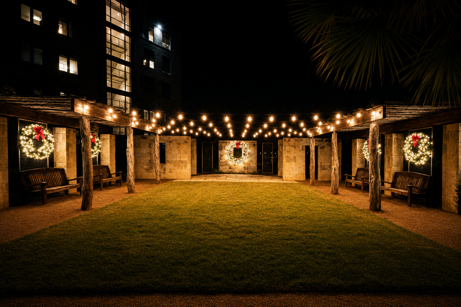 TAMU Gardens holiday lighting installation